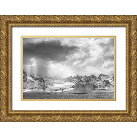 Antarctica-South Georgia Island Sunbeams light up icebergs and mountains  Gold Ornate Wood Framed Art Print with Double Matting by Jaynes Gallery
