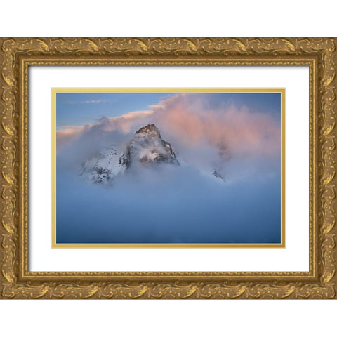 Antarctica-South Georgia Island-Stromness Bay Cloud-covered mountain at sunset  Gold Ornate Wood Framed Art Print with Double Matting by Jaynes Gallery