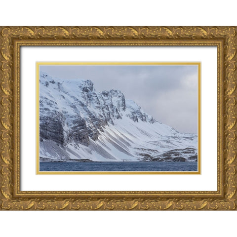 Southern Ocean-South Georgia-Salisbury Plain-Snowy peaks surround Salisbury Plain Gold Ornate Wood Framed Art Print with Double Matting by Goff, Ellen B.