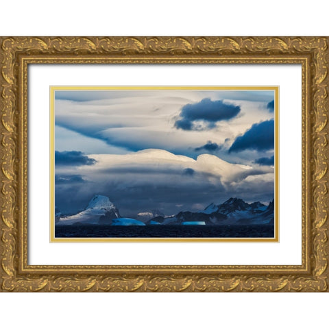 Landscape of iceberg and island in the South Atlantic Ocean-Antarctica Gold Ornate Wood Framed Art Print with Double Matting by Su, Keren