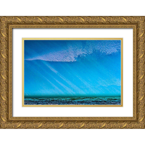 Blue iceberg blue green sea water closeup abstract background Charlotte Bay-Antarctica  Gold Ornate Wood Framed Art Print with Double Matting by Perry, William