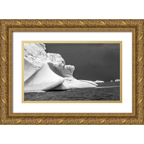 Floating blue iceberg Floating sea water Charlotte Bay-Antarctica  Gold Ornate Wood Framed Art Print with Double Matting by Perry, William