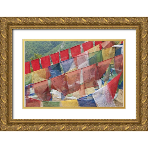 Asia, Bhutan, Thimphu Colorful prayer flags Gold Ornate Wood Framed Art Print with Double Matting by Kirkland, Dennis