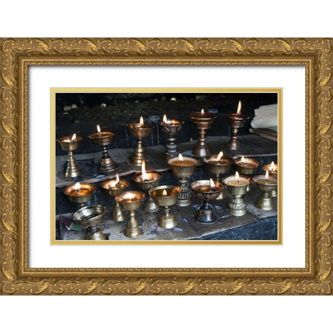 Bhutan, Dochu La Yak butter candles Gold Ornate Wood Framed Art Print with Double Matting by Kirkland, Dennis