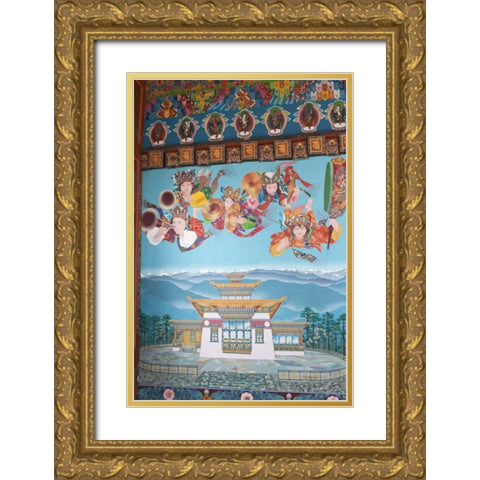 Bhutan, Dochu La Zangto Pelri Lhakhang temple Gold Ornate Wood Framed Art Print with Double Matting by Kirkland, Dennis