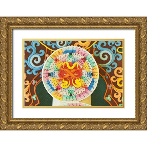 Bhutan, Bumthang Jampey Lhakhang temple alter Gold Ornate Wood Framed Art Print with Double Matting by Kirkland, Dennis