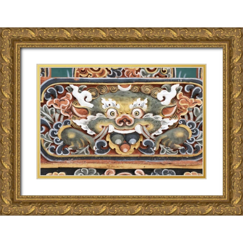 Bhutan, Punakha Punakha Dzong temple woodwork Gold Ornate Wood Framed Art Print with Double Matting by Kirkland, Dennis