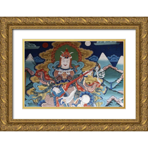 Bhutan, Punakha Murals in Punakha Dzong temple Gold Ornate Wood Framed Art Print with Double Matting by Kirkland, Dennis