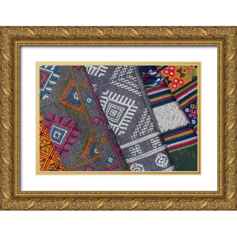 Bhutan-Thimphu Traditional Bhutanese hand woven textiles-wool Gold Ornate Wood Framed Art Print with Double Matting by Hopkins, Cindy Miller