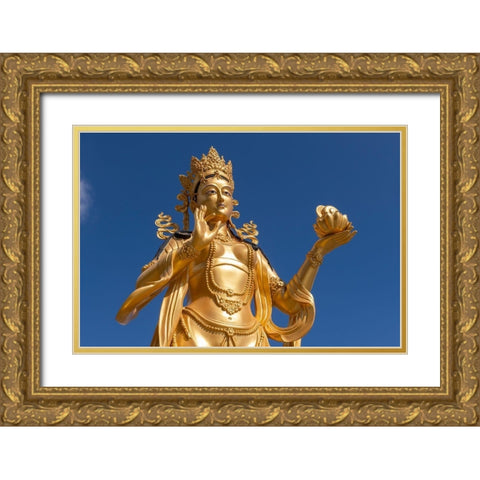 Bhutan-Thimphu Kuensel Phodrang-aka Buddha Point-Golden Bodhisattva statue Gold Ornate Wood Framed Art Print with Double Matting by Hopkins, Cindy Miller