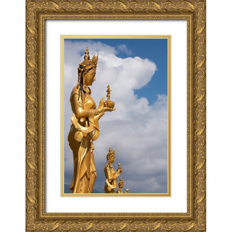 Bhutan-Thimphu Kuensel Phodrang-aka Buddha Point-Golden Bodhisattva statues Gold Ornate Wood Framed Art Print with Double Matting by Hopkins, Cindy Miller