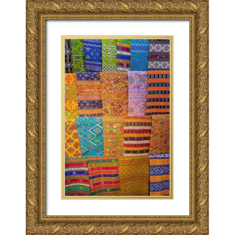 Bhutan-Thimphu Traditional colorful and ornate hand woven textiles Gold Ornate Wood Framed Art Print with Double Matting by Hopkins, Cindy Miller