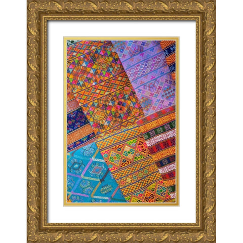 Bhutan-Thimphu Traditional colorful and ornate hand woven textiles Gold Ornate Wood Framed Art Print with Double Matting by Hopkins, Cindy Miller