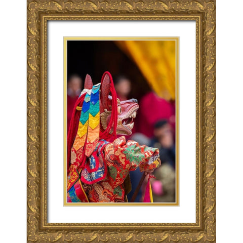 Bhutan-Punakha Dzong Punakha Drubchen Festival-masked dancers Gold Ornate Wood Framed Art Print with Double Matting by Hopkins, Cindy Miller