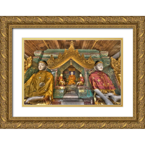 Myanmar, Yangon Buddhas in Shwedagon Temple Gold Ornate Wood Framed Art Print with Double Matting by Zuckerman, Jim