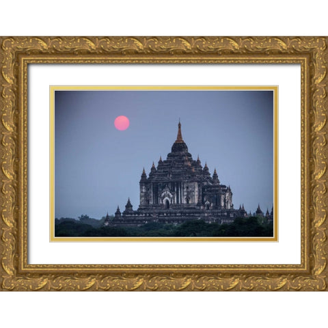 Myanmar, Bagan Sunset on Thatbyinnyu Temple Gold Ornate Wood Framed Art Print with Double Matting by Zuckerman, Jim