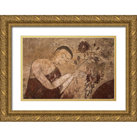 Myanmar, Bagan Artwork in a Buddhist temple Gold Ornate Wood Framed Art Print with Double Matting by Zuckerman, Jim