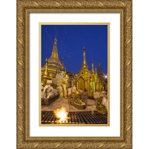 Myanmar, Yangon Shwedagon Temple exterior Gold Ornate Wood Framed Art Print with Double Matting by Zuckerman, Jim