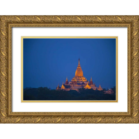 Myanmar, Bagan Twilight on Ananda Temple Gold Ornate Wood Framed Art Print with Double Matting by Zuckerman, Jim