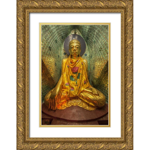 Myanmar, Yangon Buddha in Shwedagon Temple Gold Ornate Wood Framed Art Print with Double Matting by Zuckerman, Jim
