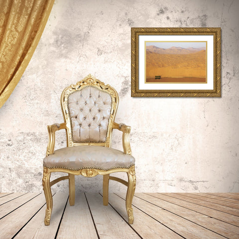 China, Badain Jaran Desert vastness next to lake Gold Ornate Wood Framed Art Print with Double Matting by Anon, Ellen
