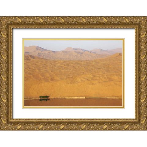China, Badain Jaran Desert vastness next to lake Gold Ornate Wood Framed Art Print with Double Matting by Anon, Ellen