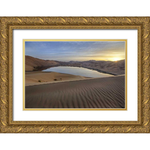 China Sunrise over the Badain Jaran Desert Gold Ornate Wood Framed Art Print with Double Matting by Anon, Ellen