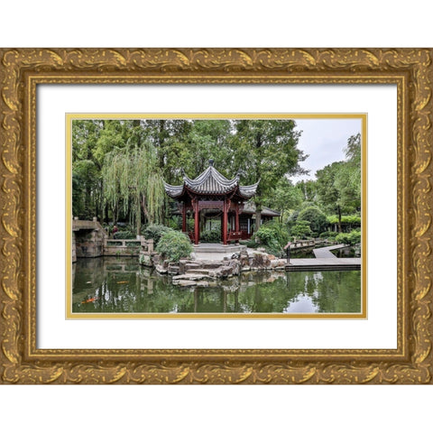 Asia-China-Zhujiajiao (Venice of the East) Gold Ornate Wood Framed Art Print with Double Matting by Looney, Hollice