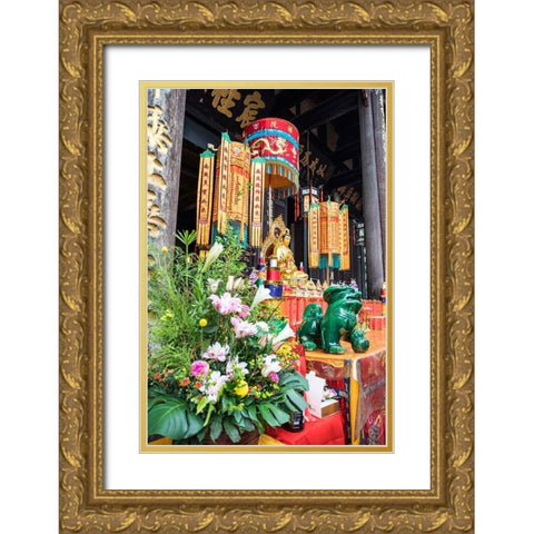 Asia-China-Sichuan Province-Cheng Du-Temple Gold Ornate Wood Framed Art Print with Double Matting by Looney, Hollice