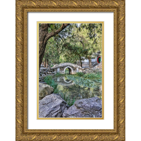 Asia-China-Beijing-Bridge at Summer Palace of Empress Cixi Gold Ornate Wood Framed Art Print with Double Matting by Looney, Hollice