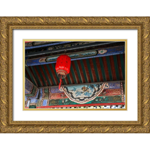 Asia-China-Beijing-Lantern and Ceiling Detail of the Summer Palace of Empress Cixi Gold Ornate Wood Framed Art Print with Double Matting by Looney, Hollice