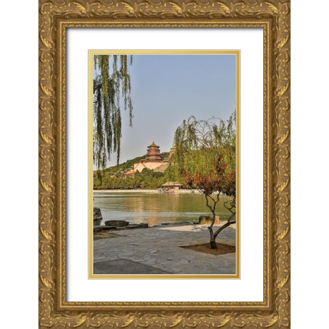 Asia-China-Beijing-Summer Palace of Empress Cixi Gold Ornate Wood Framed Art Print with Double Matting by Looney, Hollice