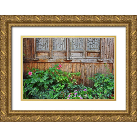 Latticed windows of an old house on Ziyang street in the old town-Linhai-Zhejiang Province-China Gold Ornate Wood Framed Art Print with Double Matting by Su, Keren