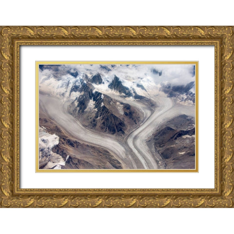 Aerial view of snow mountain and glacier on Tibetan Plateau-China Gold Ornate Wood Framed Art Print with Double Matting by Su, Keren