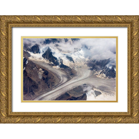 Aerial view of snow mountain and glacier on Tibetan Plateau-China Gold Ornate Wood Framed Art Print with Double Matting by Su, Keren