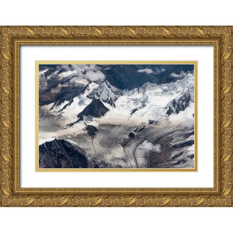 Aerial view of snow mountain and glacier on Tibetan Plateau-China Gold Ornate Wood Framed Art Print with Double Matting by Su, Keren