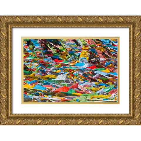 Prayer flags on Tibetan Plateau-Namtso-Lake Nam-Tibet-China Gold Ornate Wood Framed Art Print with Double Matting by Su, Keren