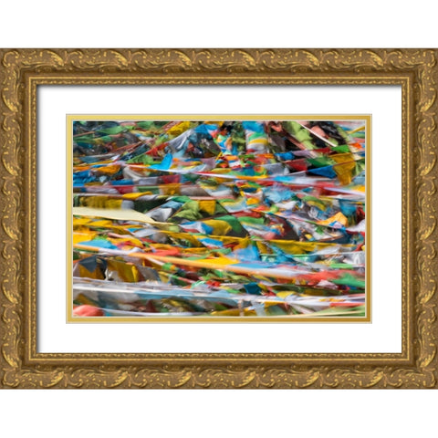 Prayer flags on Tibetan Plateau-Namtso-Lake Nam-Tibet-China Gold Ornate Wood Framed Art Print with Double Matting by Su, Keren