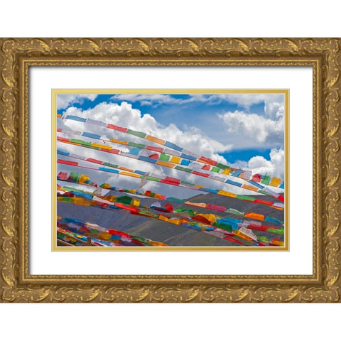 Prayer flags in Simila Mountain-Gyantse County-Tibet-China Gold Ornate Wood Framed Art Print with Double Matting by Su, Keren