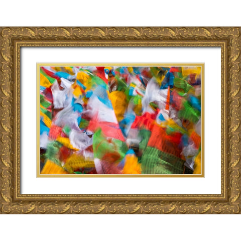 Prayer flags in Simila Mountain-Gyantse County-Tibet-China Gold Ornate Wood Framed Art Print with Double Matting by Su, Keren