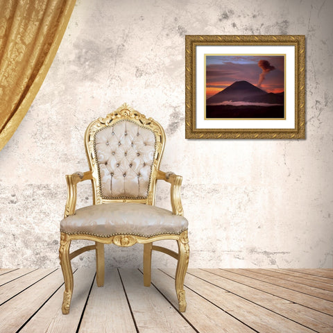 Indonesia Mt Semeru emits a plume of smoke Gold Ornate Wood Framed Art Print with Double Matting by Zuckerman, Jim