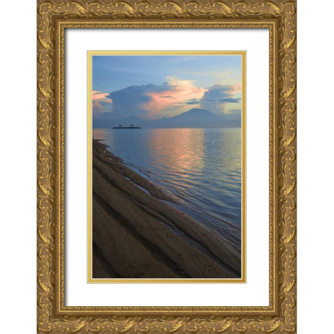 Indonesia, Bali Sanur Beach with Mt Gunung Agung Gold Ornate Wood Framed Art Print with Double Matting by Shimlock, Jones