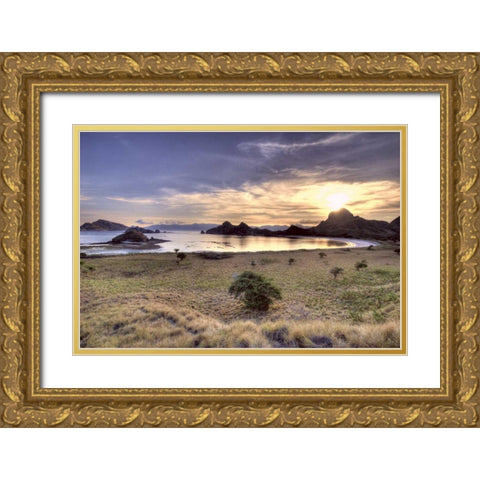 Indonesia, Komodo NP Sunset over an islands Gold Ornate Wood Framed Art Print with Double Matting by Shimlock, Jones