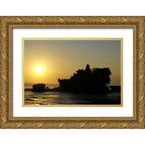 Indonesia,Tabanan Tanah Lot temple at sunset Gold Ornate Wood Framed Art Print with Double Matting by Shimlock, Jones