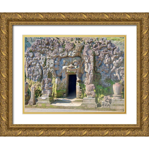 Indonesia-Bali-Ubud-Historic Balinese temples of Goa Gajah or Elephant Cave Gold Ornate Wood Framed Art Print with Double Matting by Eggers, Terry