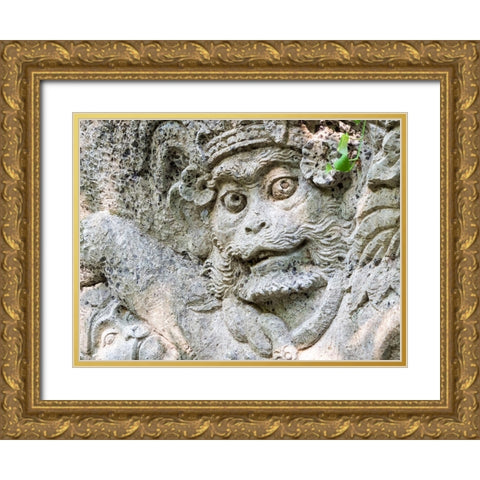 Indonesia-Bali-Ubud-Statue in Pura Tirta Empul temple Gold Ornate Wood Framed Art Print with Double Matting by Eggers, Terry