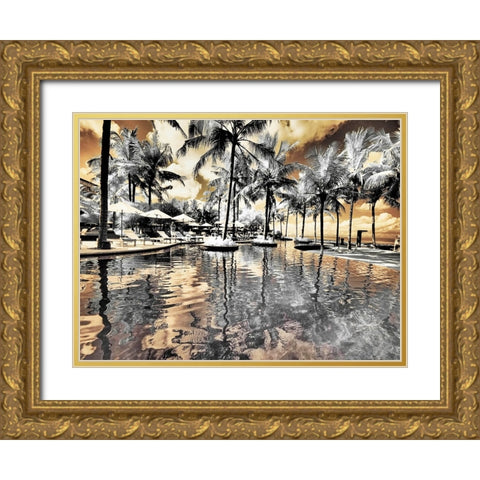 Bali-Ubud-Ponds and pools at hotel in Ubud Gold Ornate Wood Framed Art Print with Double Matting by Eggers, Terry