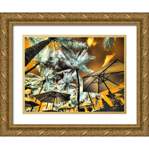 Bali-Ubud-Umbrellas-Ponds and pools at hotel in Ubud Gold Ornate Wood Framed Art Print with Double Matting by Eggers, Terry
