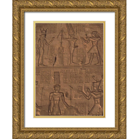 Egypt, Kom Ombo Stone relief work on temple wall Gold Ornate Wood Framed Art Print with Double Matting by Satushek, Steve