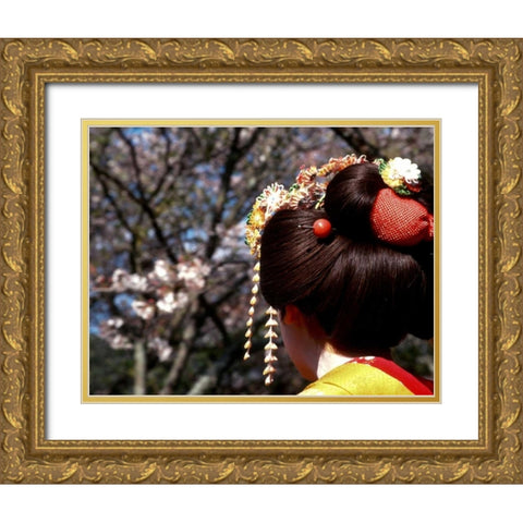 Japan, Kyoto Geishas head on Philosophers Path Gold Ornate Wood Framed Art Print with Double Matting by Ross, Nancy ,  Steve